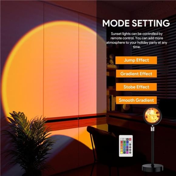 Sunset Lamp Projection Led Lights with Remote, 16 Colors Night Light 360° - Picture 2 of 8